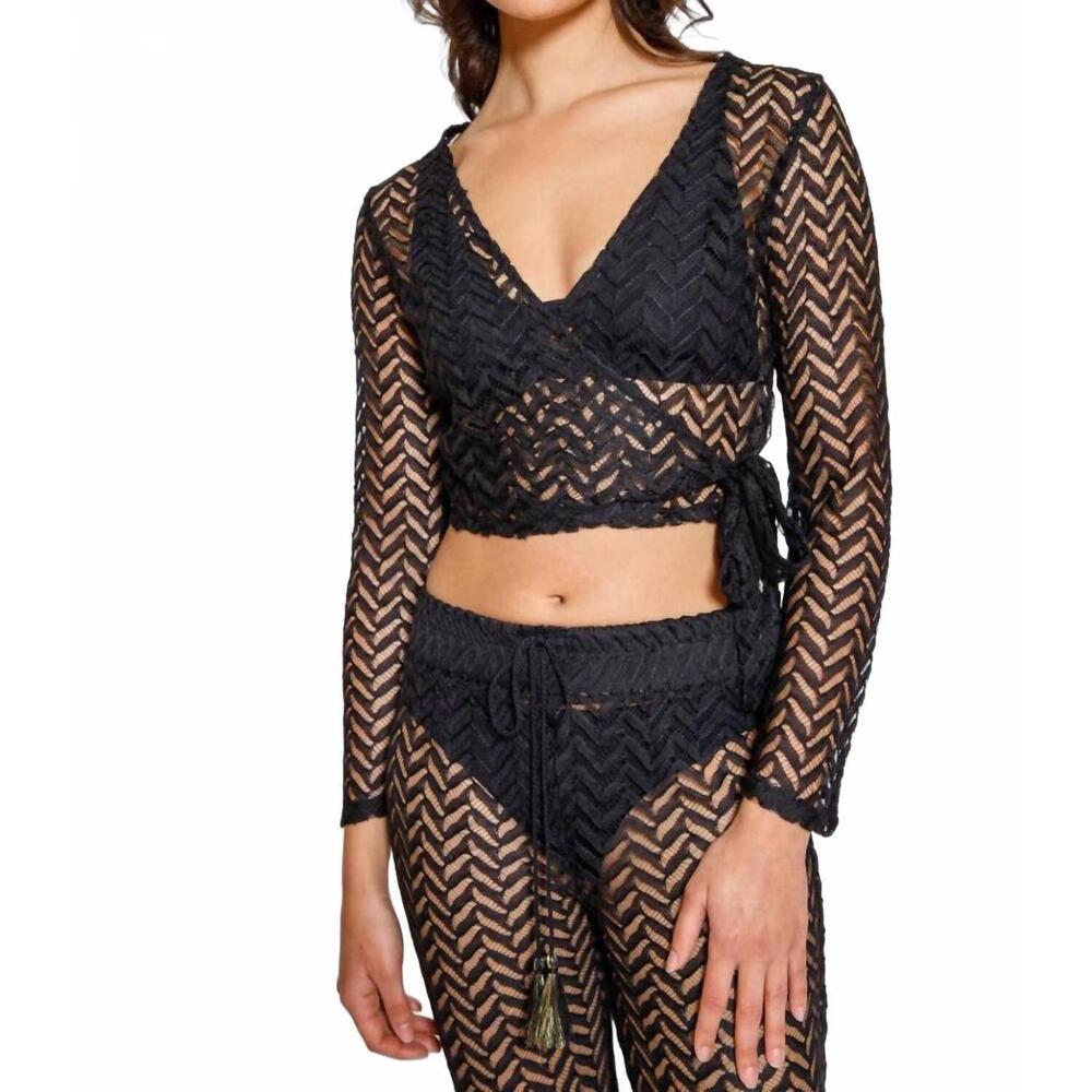 NEW KOY RESORT women's zuma long sleeve wrap top in black